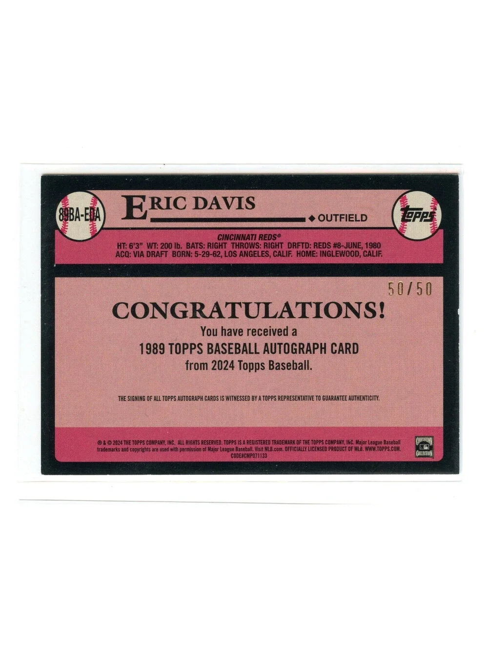 2024 Topps series 2 1989 35th Eric Davis Gold Autograph 50/50 signed auto